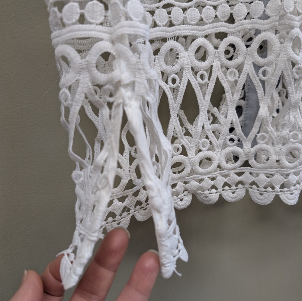 Dor Dor Couture Denim Crochet Silver Stud Accent Long Pocket Vest Large - Picture 7 of 7